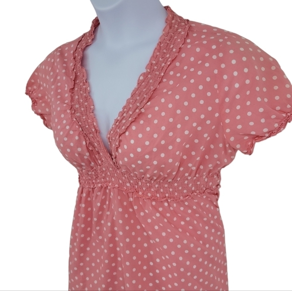 At Last Pink Polkadot CottageCore Blouse Size XL‎ - Picture 5 of 11